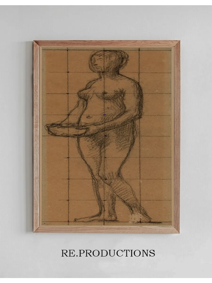 Femme Nue de Face, Tenant Un Bol Dans Ses Mains