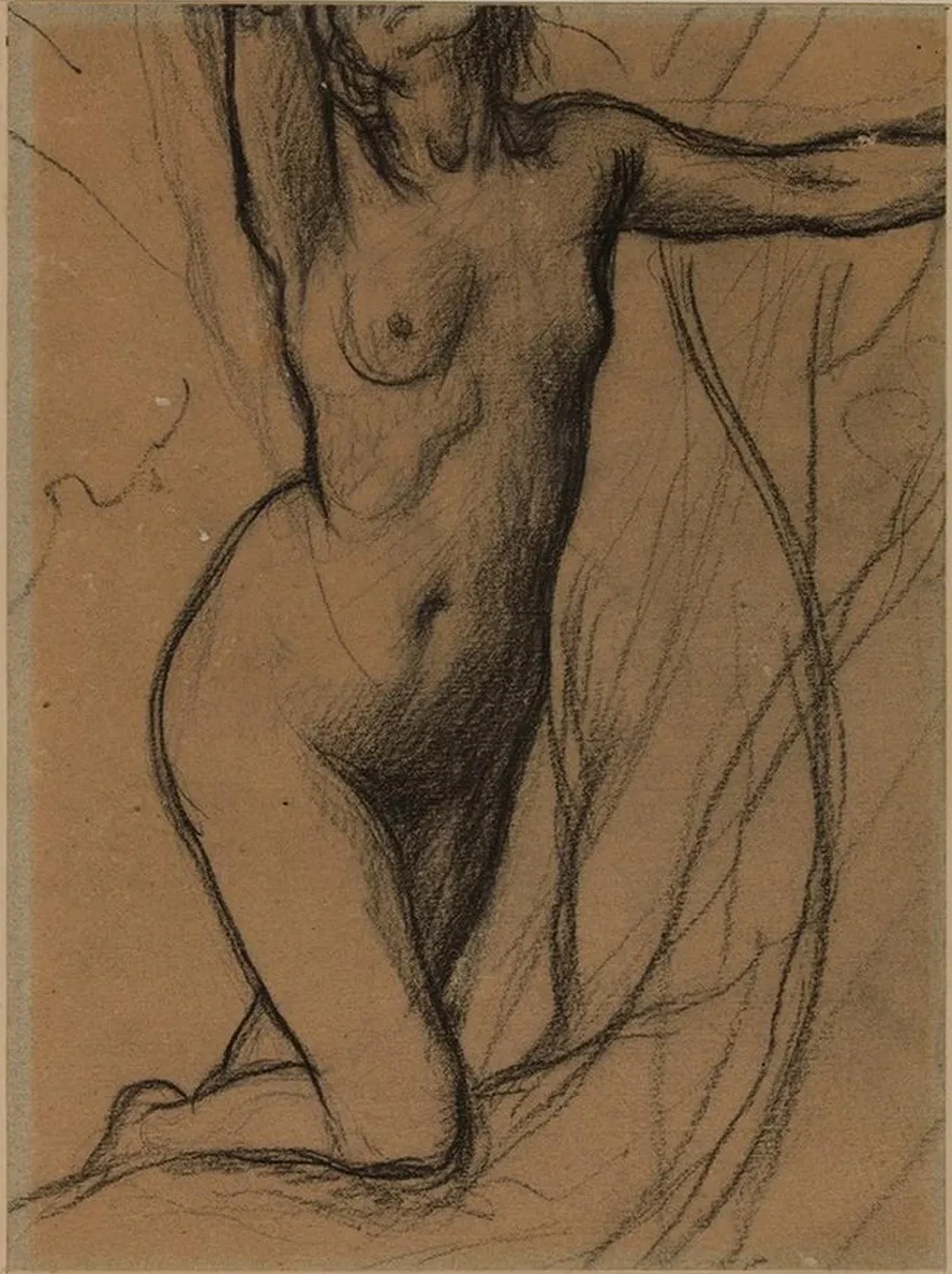 Femme Nue Genou, de Face