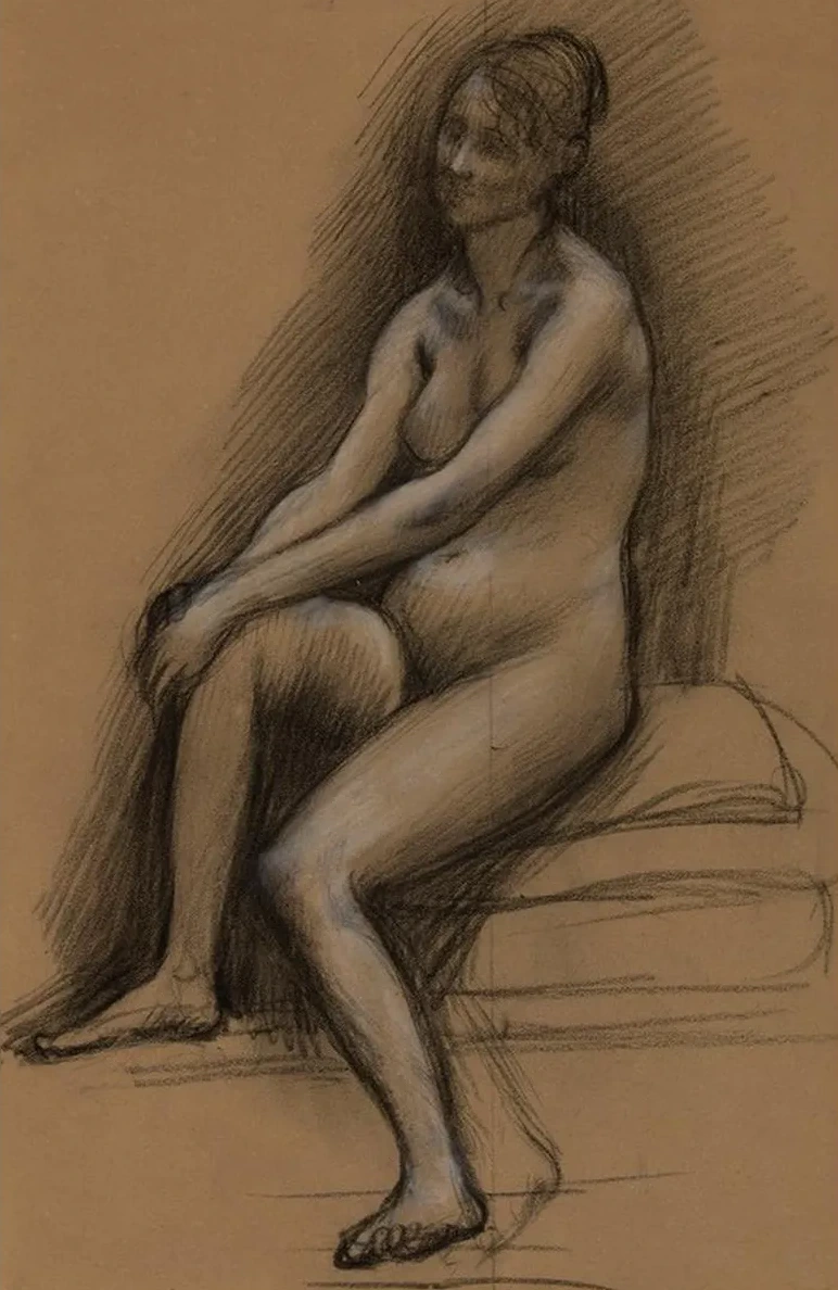 Femme Nue, Assise de Trois - Quarts Gauche