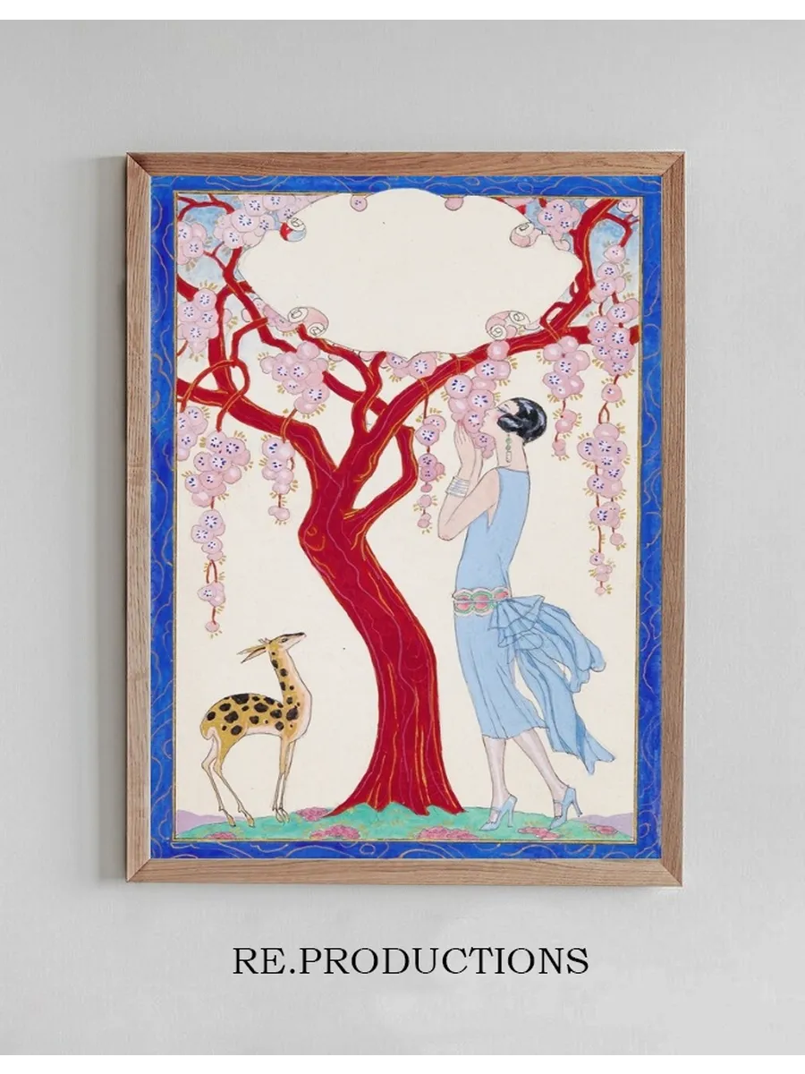 Femme, Faon et Arbre Rouge