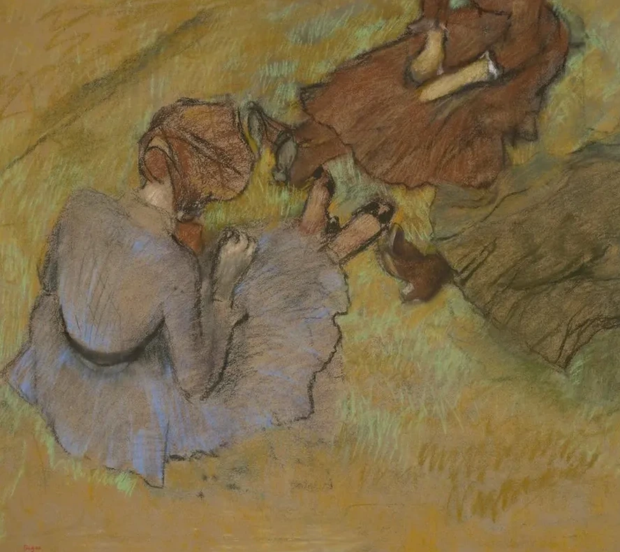 Femmes Assises Sur L Herbe