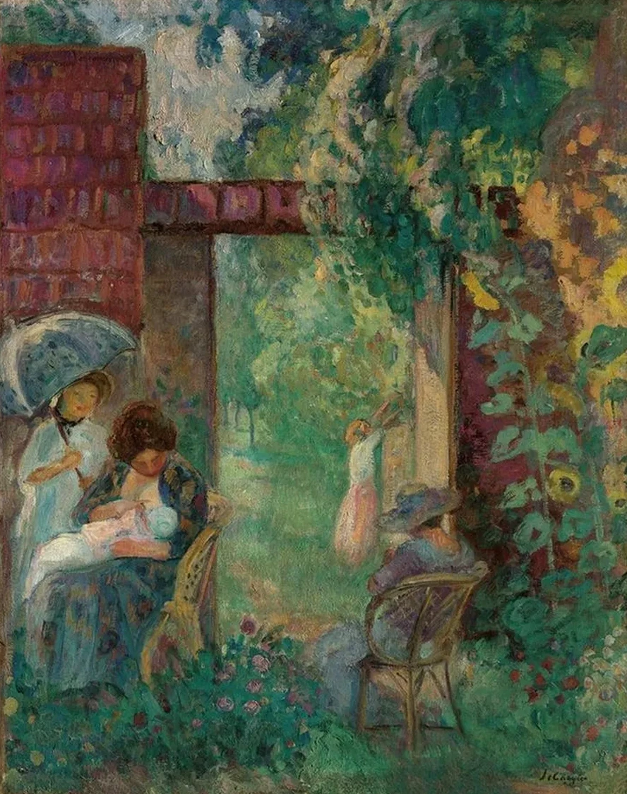 Femmes et Enfants Dans Un Jardin En T