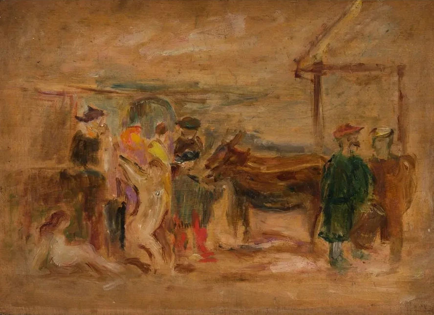 Figural Scene with Donkeys