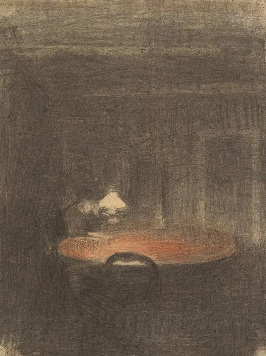 Figure Reading at a Table in an Interior at Night