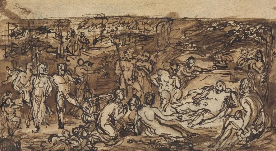 Figure Studies of a Group of People in a Wooded Clearing