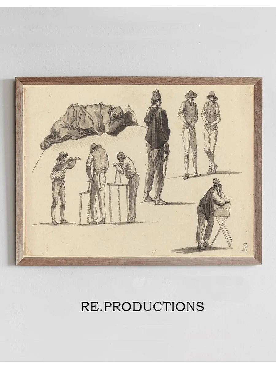Figure Studies, Including One Man Sleeping on the Ground and Two Men Sawing