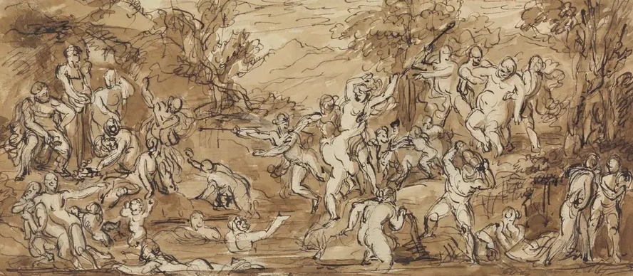 Figure Study of a Bacchanalia Celebration in a Wooded Landscape
