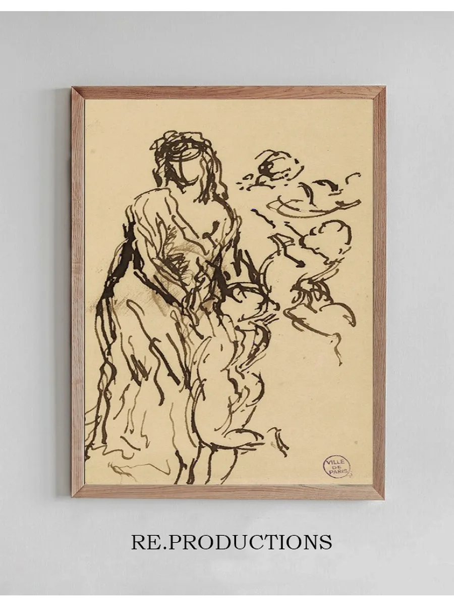 Figure de Femme Debout Avec Des Amours