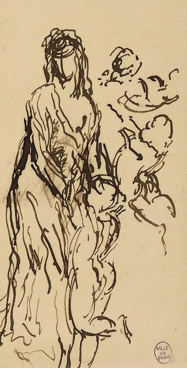 Figure de Femme Debout Avec Des Amours