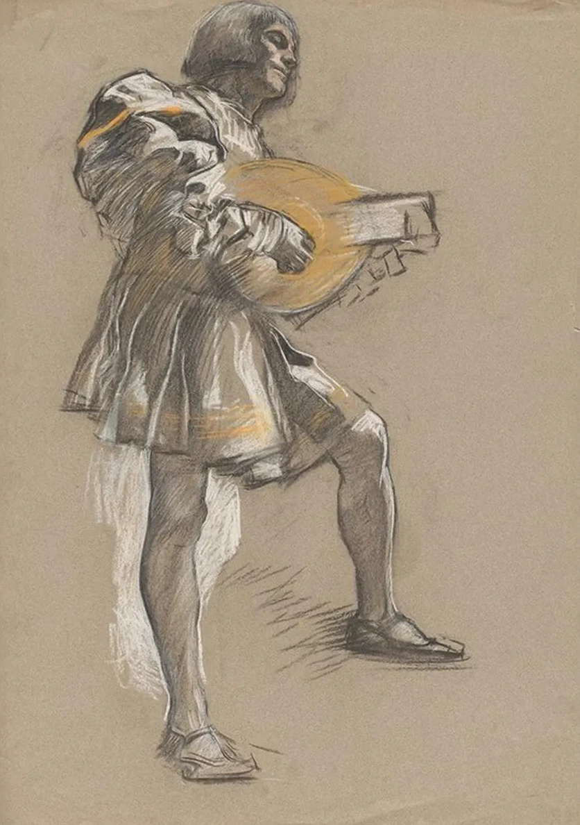 Figure with Mandolin in Mediaevalcostume