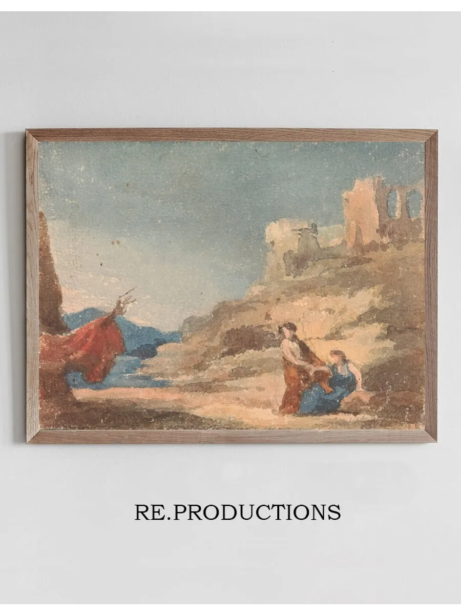Figures Among Ruins on Hill