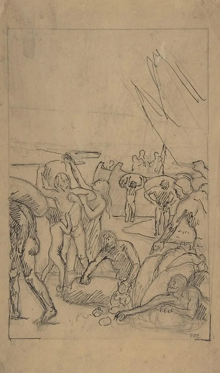 Figures Unloading Cargo from Sailing Vessels