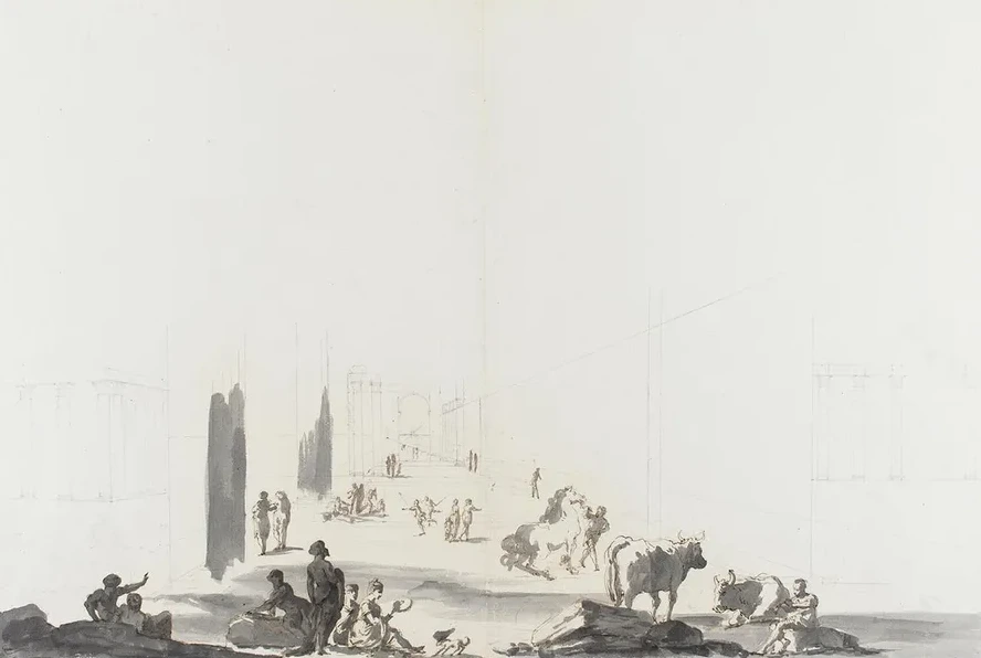 Figures and Animals in Deep Architectural Setting
