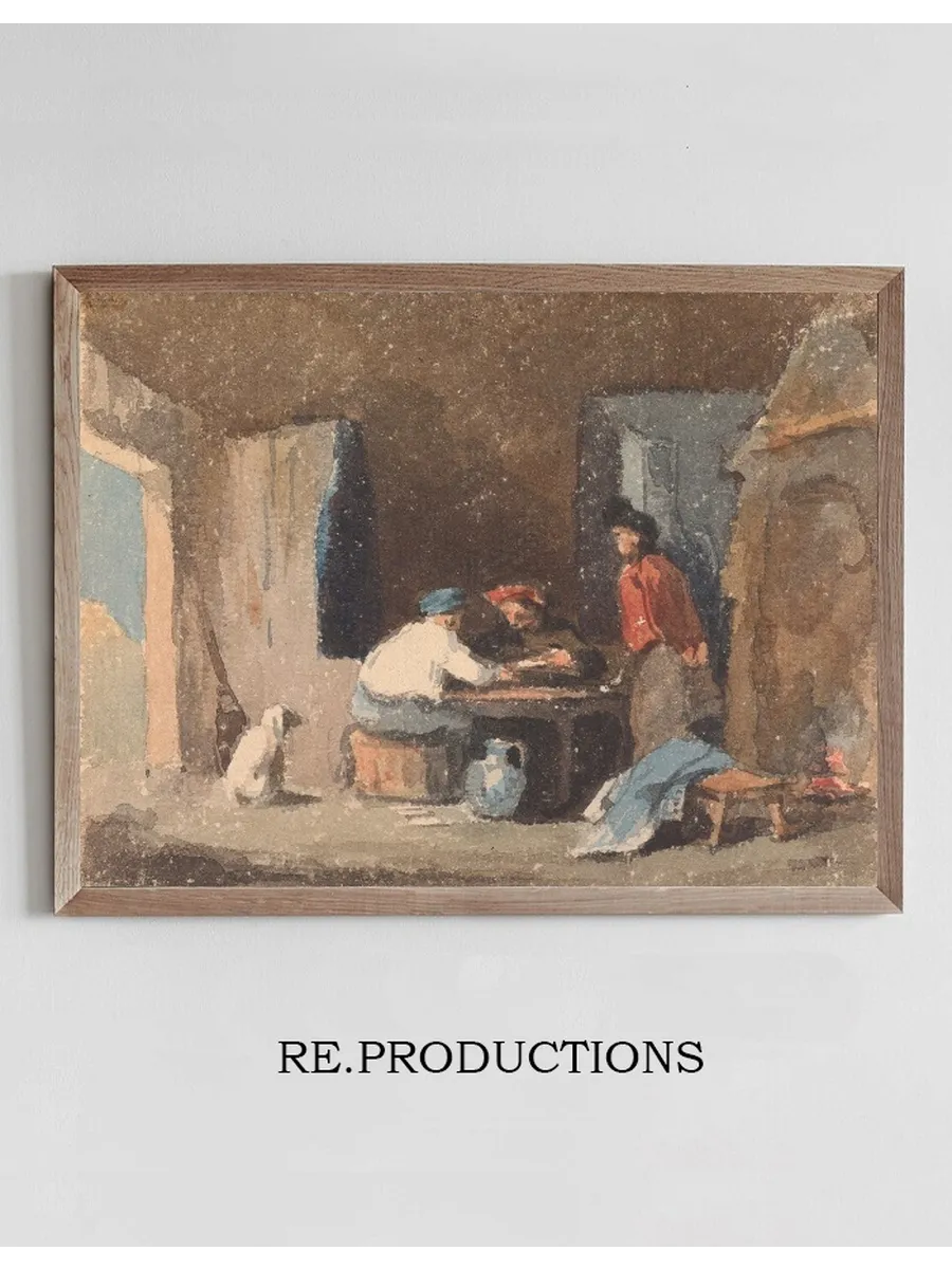 Figures at a Table Inside a Cottage