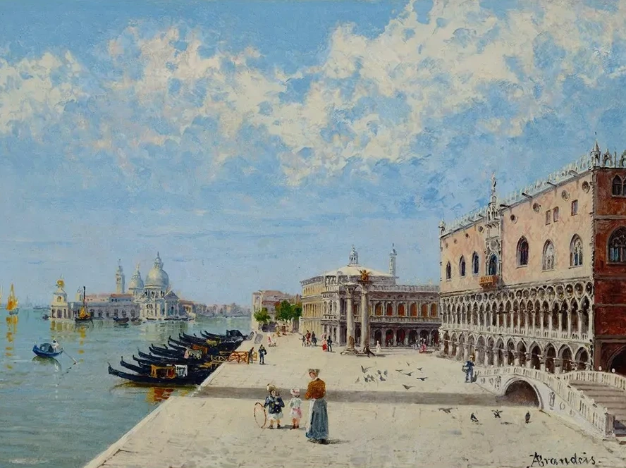 Figures by the Molo with the Libreria, the Punta Della Dogana and Santa Maria Della Salute Beyond
