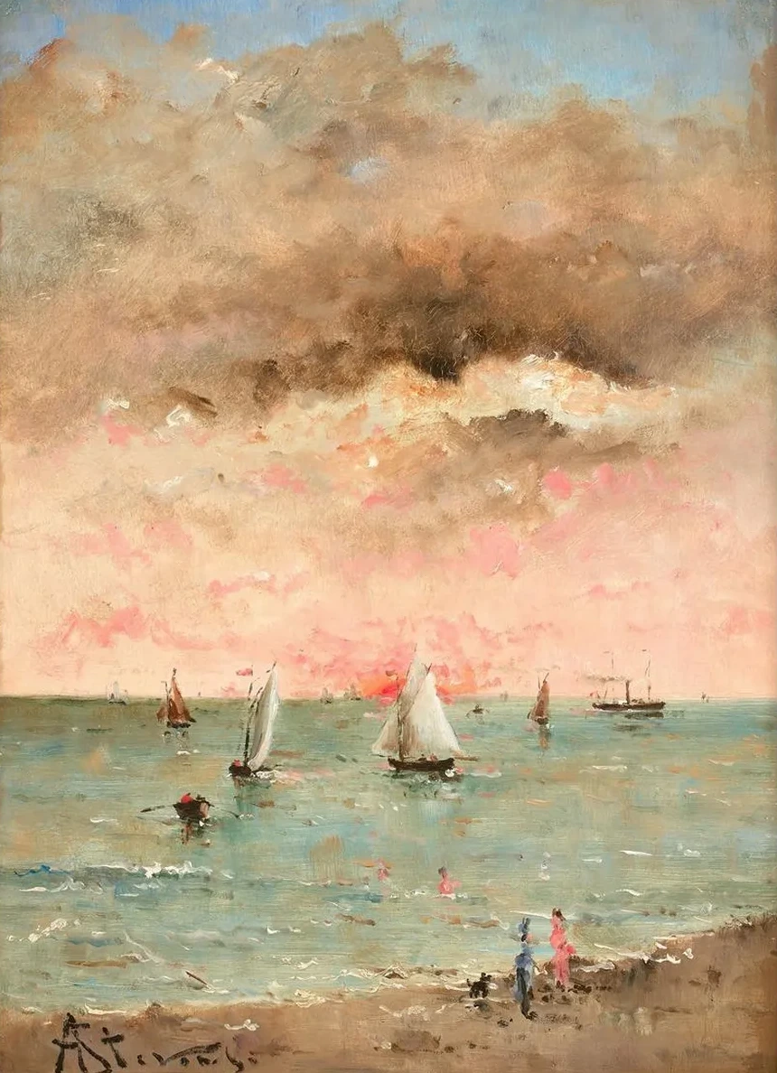 Figures Sur la Plage Au Couchant