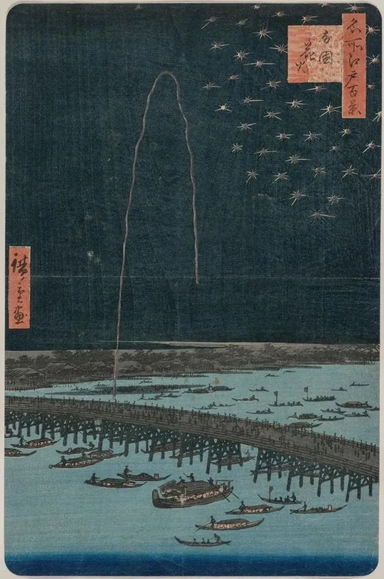 Fireworks at Ry Goku, from the Series One Hundred Views of Famous Places in Edo