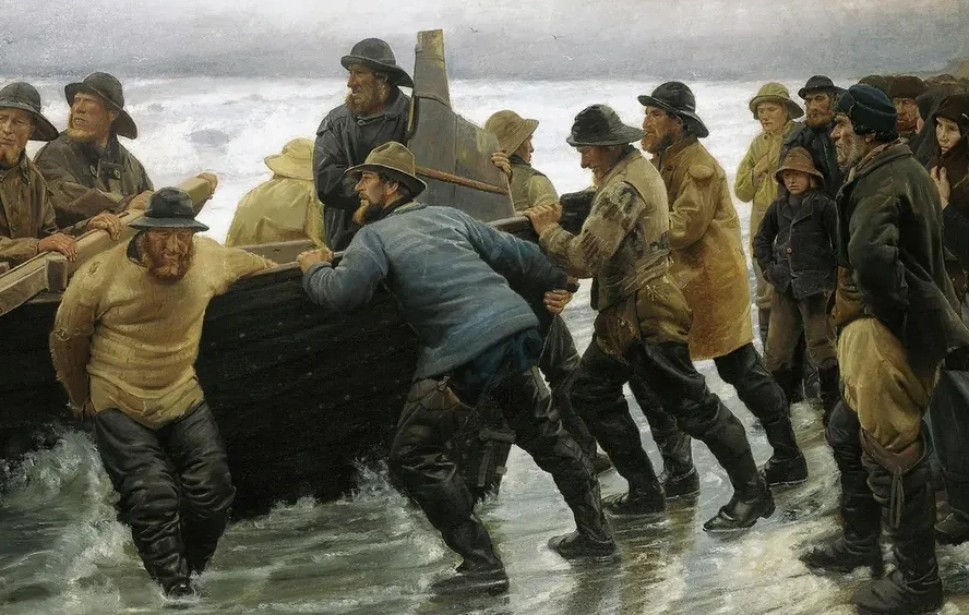 Fishermen Launching a Rowing Boat