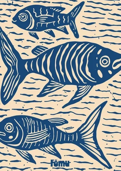 Fishes Lino Blue