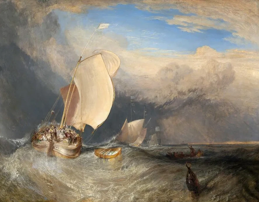 Fishing Boats with Hucksters Bargaining for Fish