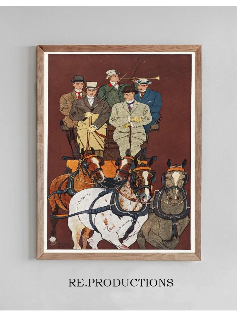 Five Men Riding in a Carriage Drawn by Four Horses
