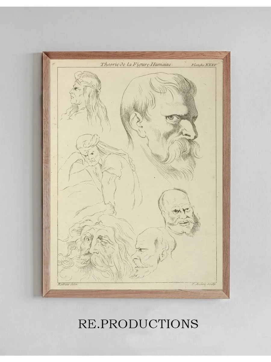 Five Studies of Men's Heads Displaying Various Hair Styles, Beards and Mustaches One Seated Figure, Half - Lengt