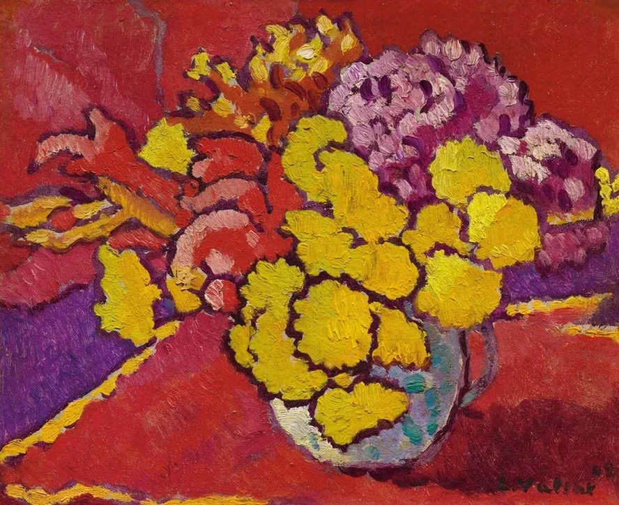 Fleurs Jaunes, Draperie Rouge