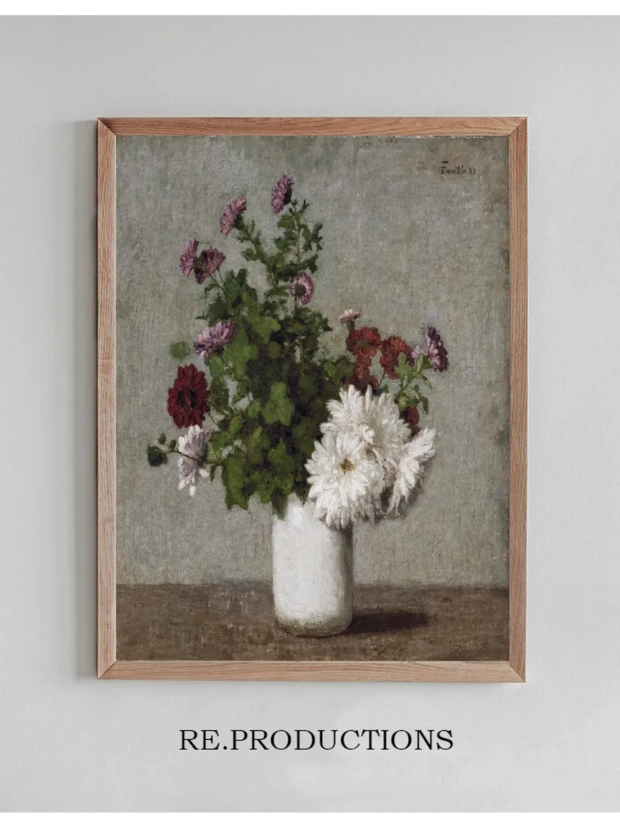 Flower Still Life, Autumn Chrysanthemums In A White Vase