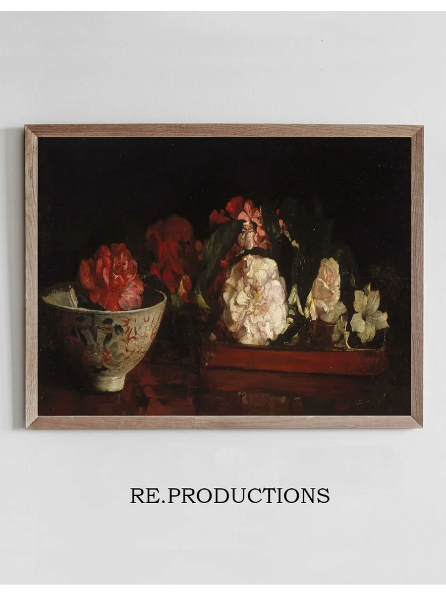 Flowers On A Japanese Tray On A Mahogany Table