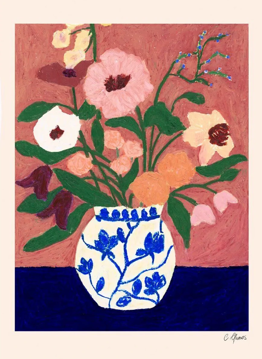 Flowers on Blue Table