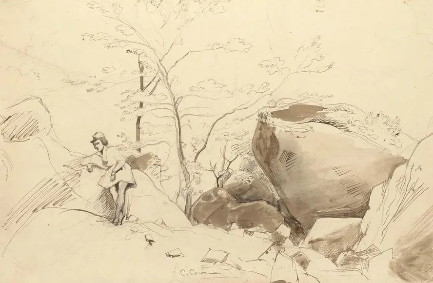 Fontainebleau, Figure Leaning Against a Rock