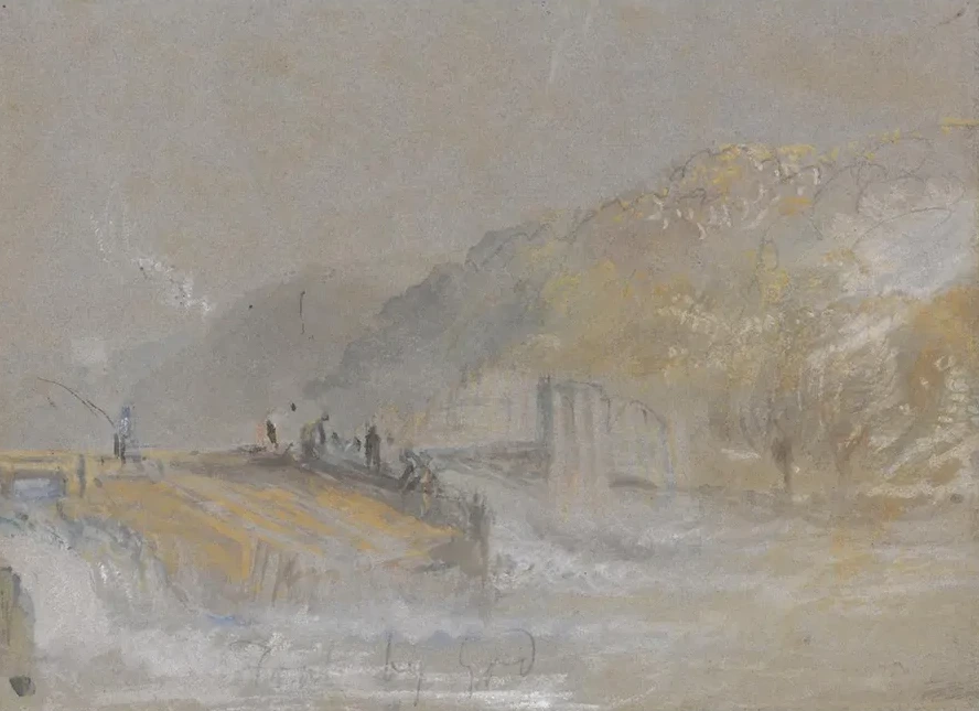 Foul by God River Landscape with Anglers Fishing From a Weir