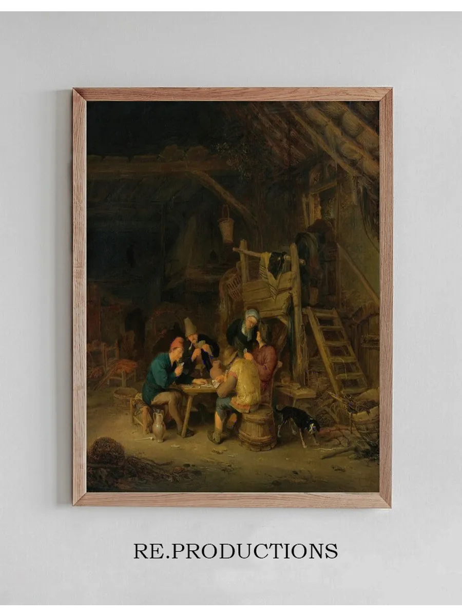 Four Card Players In A Rustic Interior