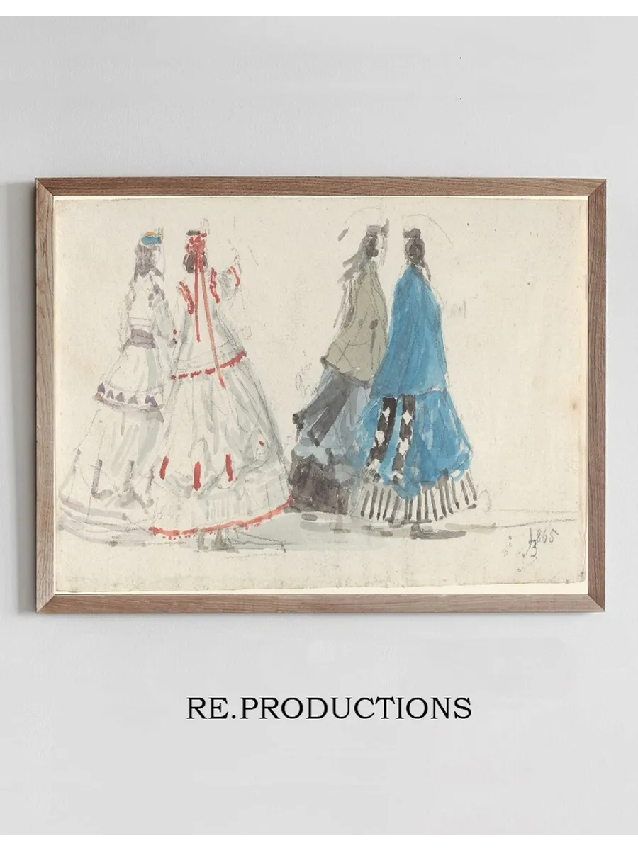 Four Ladies in Crinolines Walking at Trouville