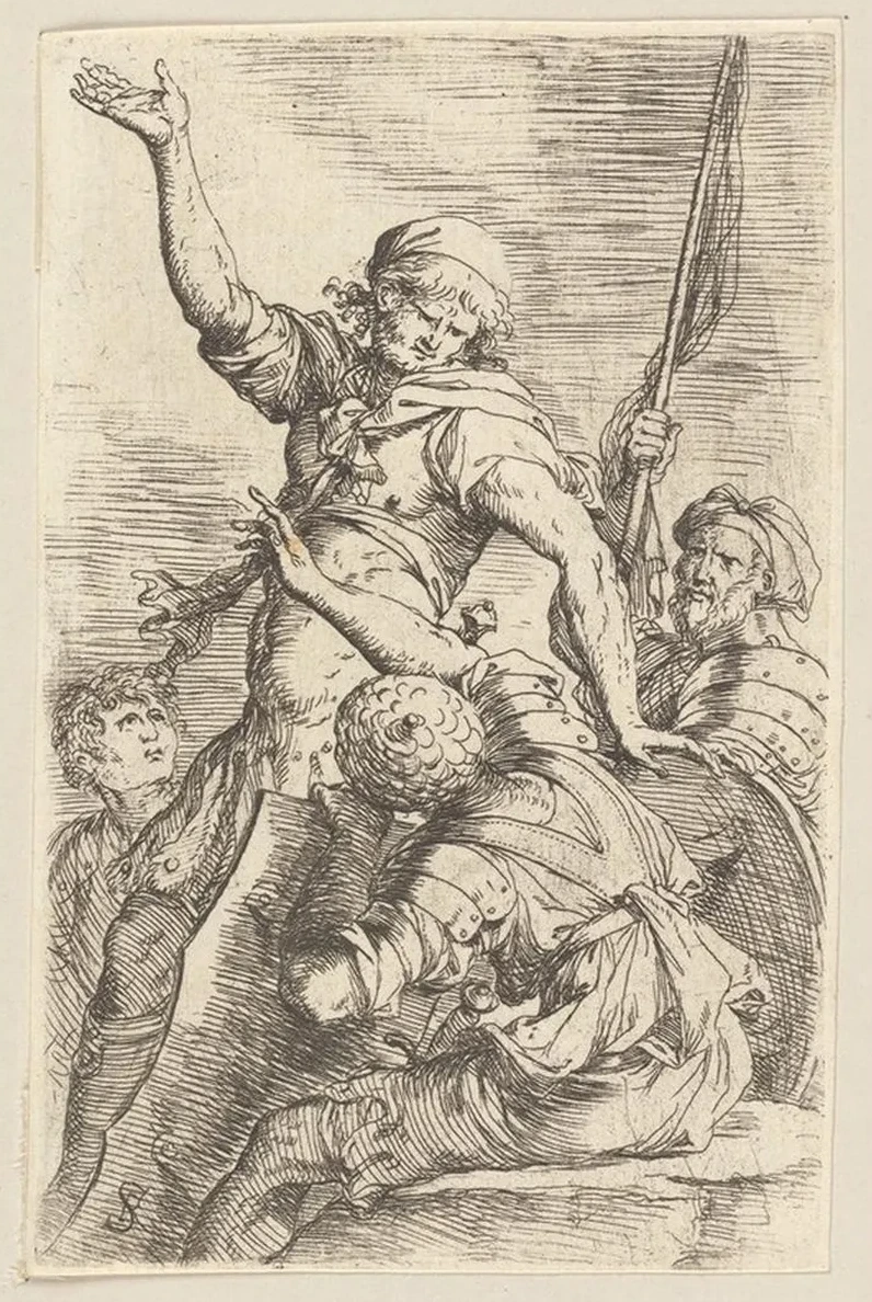 Four Soldiers, One with Flag