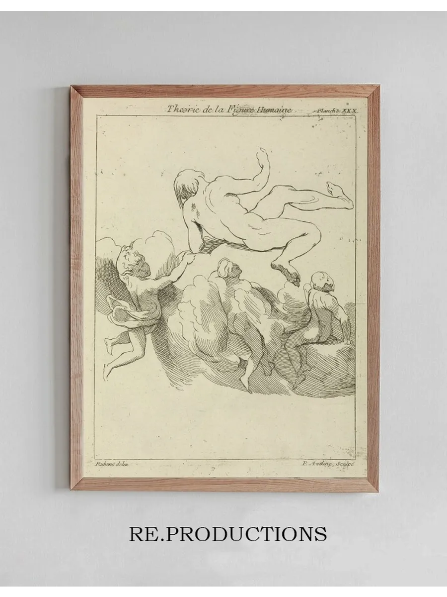Four Figures in Floating Positions, Three Amidst Clouds