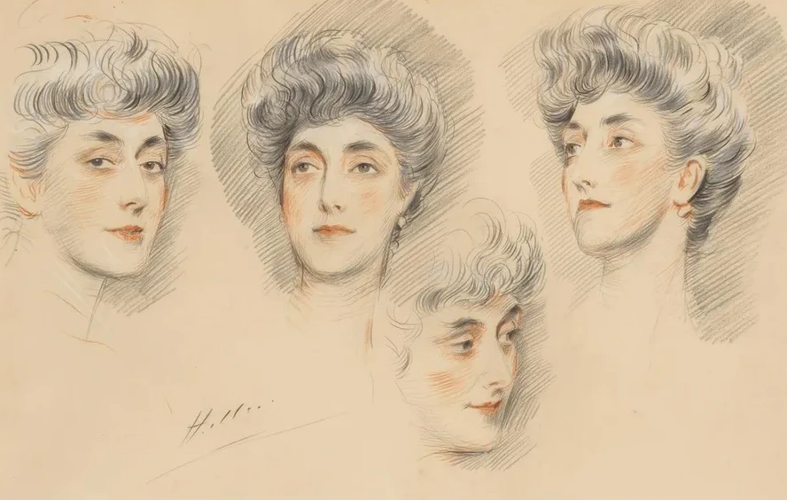 Four Head Studies of a Lady, Traditionally Identified as Mrs Gertrude Vanderbilt Whitney