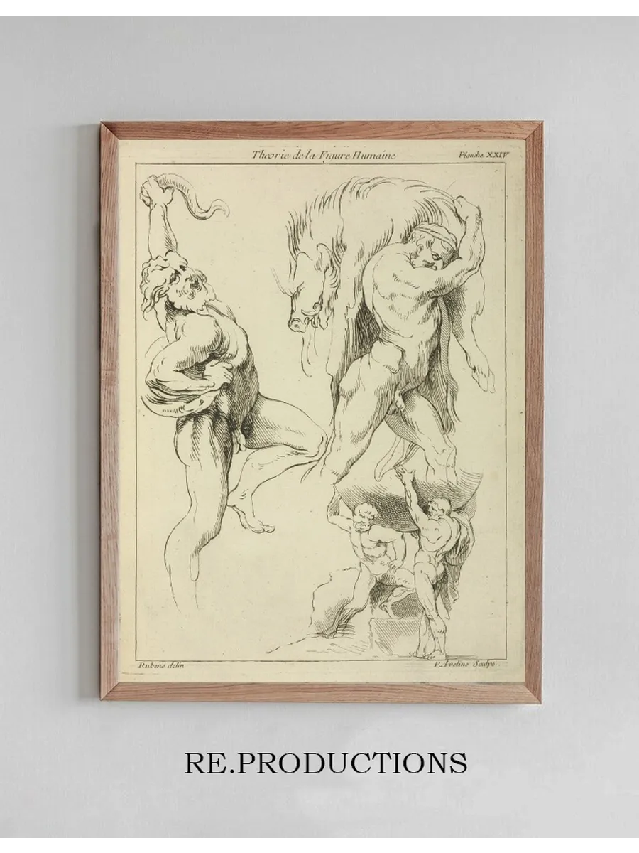 Four Studies of Figures One Wrestling with a Snake, One Lifting a Dead Boar, and Two Atlas Figures Lifting a G