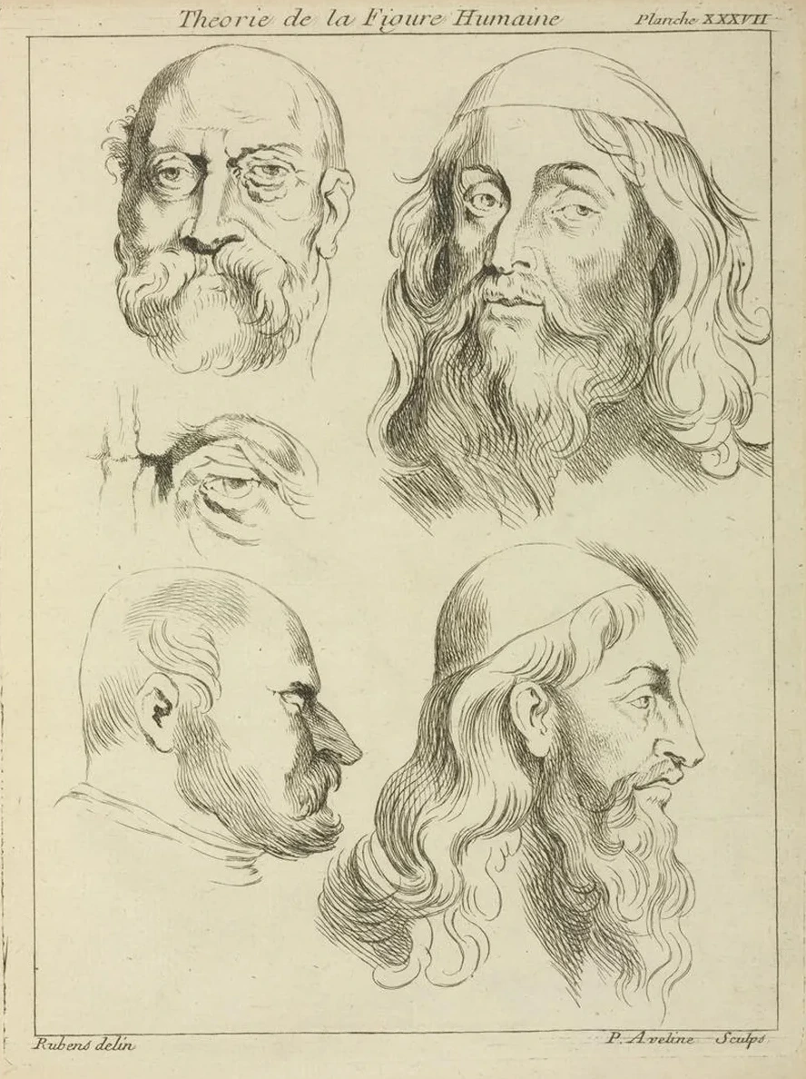 Four Studies of Men's Heads, and an Eye