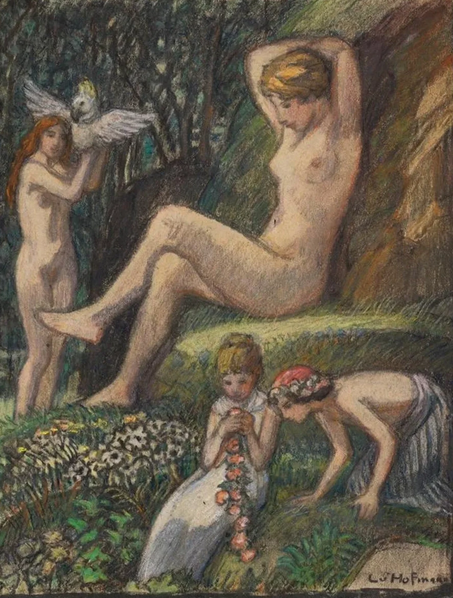 Fr Hlingsidylle Mit Badender Und Blumenkindern