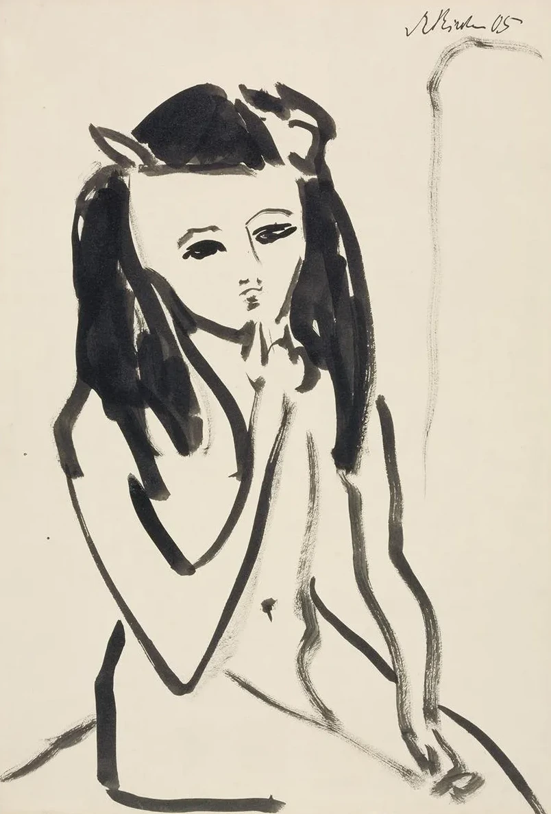 Fr nzi as a Nude, Her Hand on Her Chin