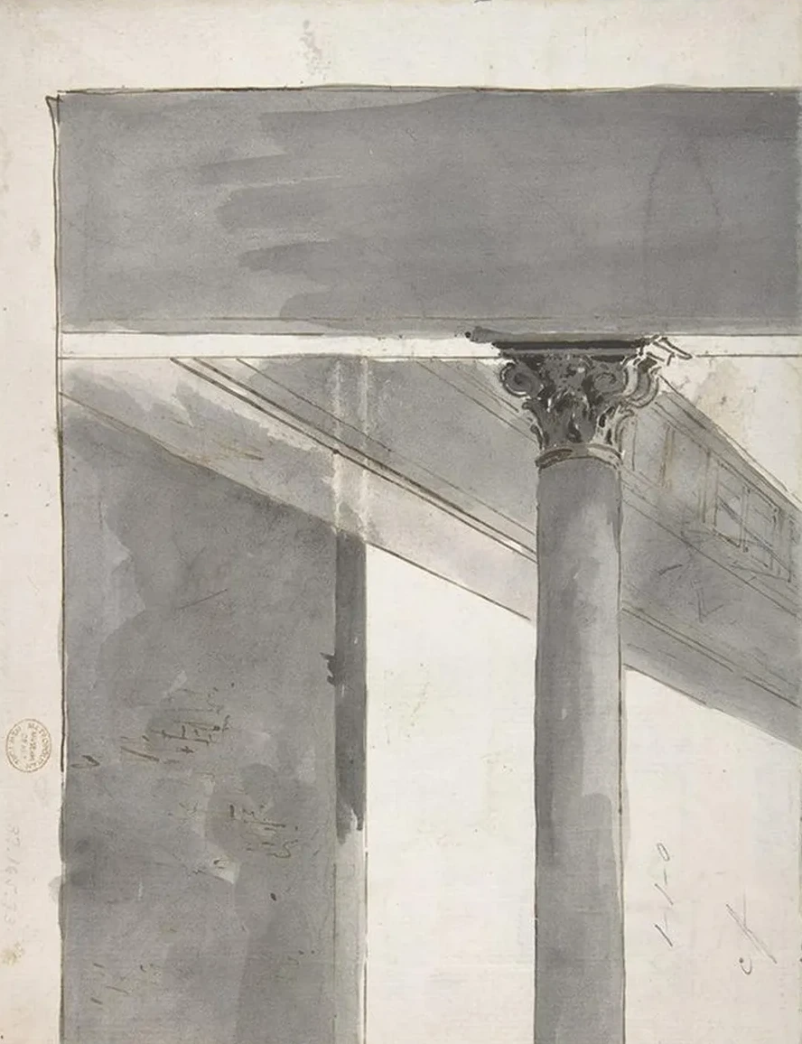 Fragment of a Larger Drawing Representing Part of a Column and a Cornice