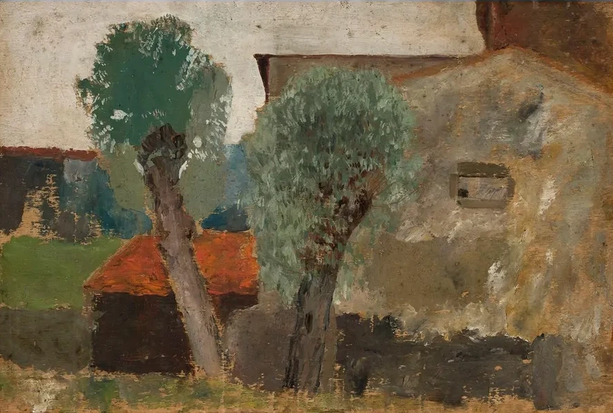 Fragment of a House with Two Trees