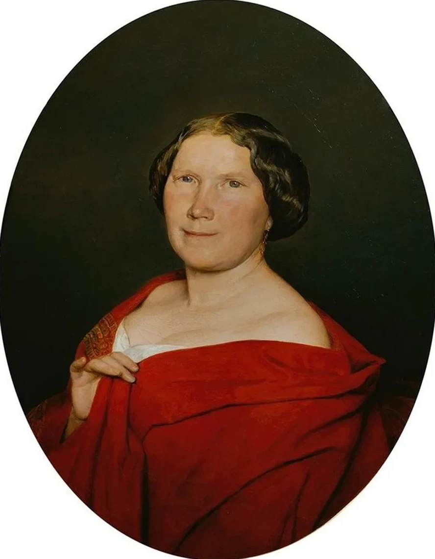Frau Mit Lachsrotem Umhang