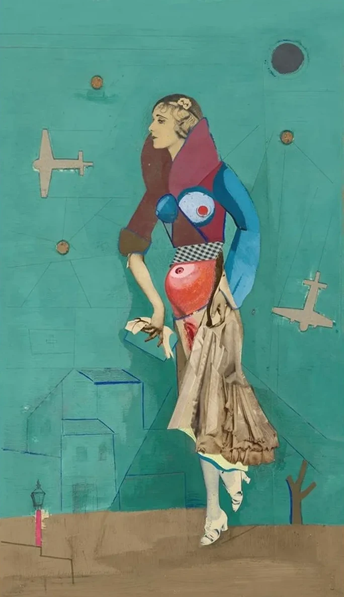 Frau, zwei Flugzeuge, Bomben