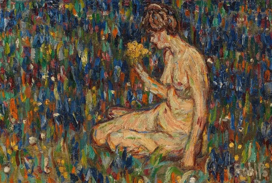 Frauenakt Mit Gelbem Blumenstrau (M Dchen Auf Der Wiese)
