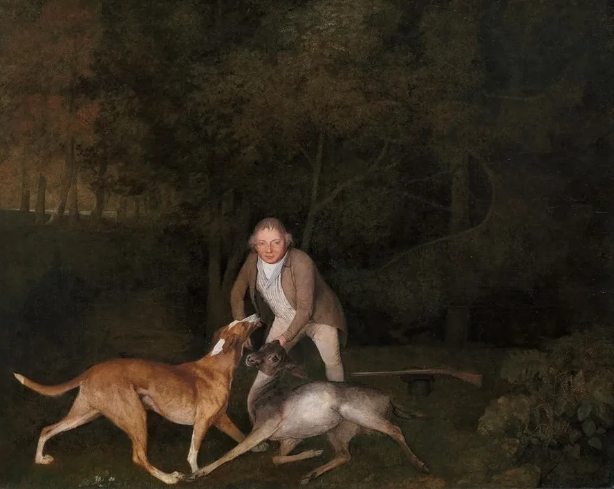 Freeman, the Earl of Clarendon's Gamekeeper, with a Dying Doe and Hound