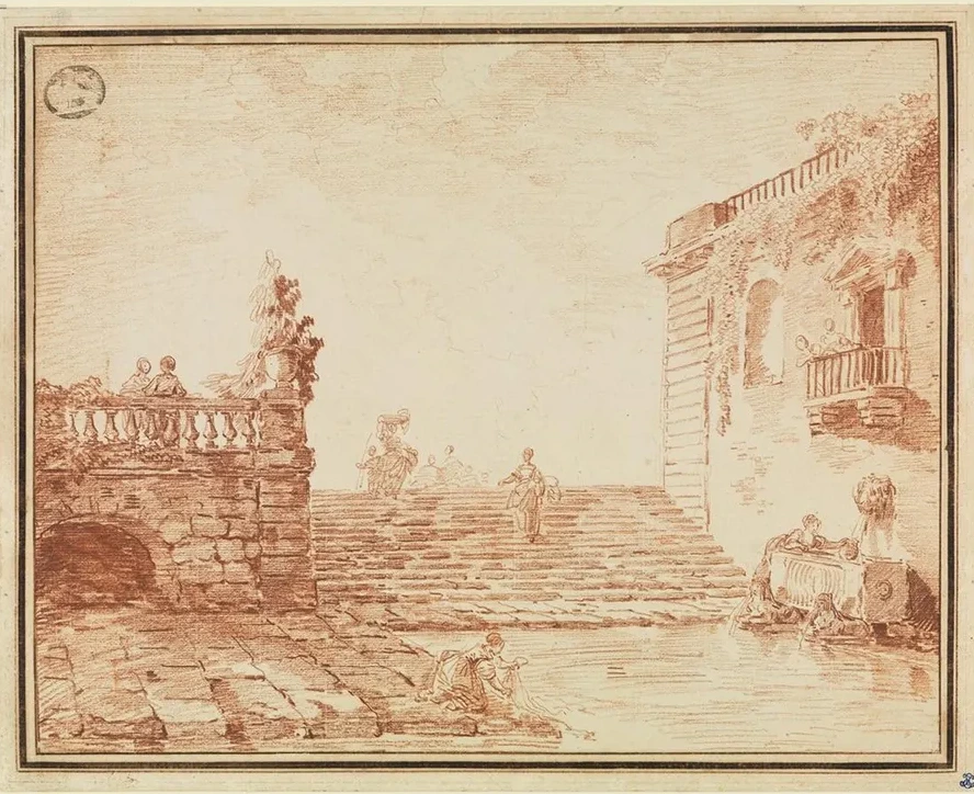Freitreppe Mit Brunnen Und W Scherinnen