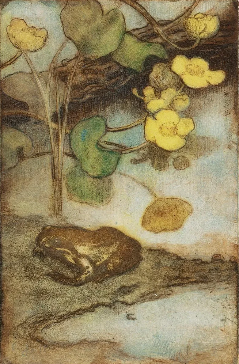 Frog With Marsh Marigold