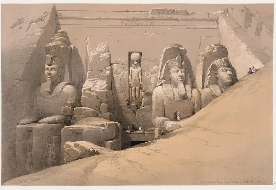 Front Elevation of the Great Temple of Aboosimble Sic. Nubia. (frontispiece, Vol. 2)